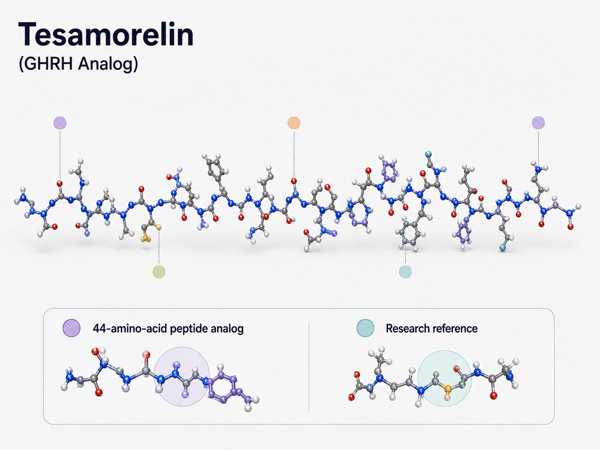 Molecular visualization of Tesamorelin as a GHRH peptide analog